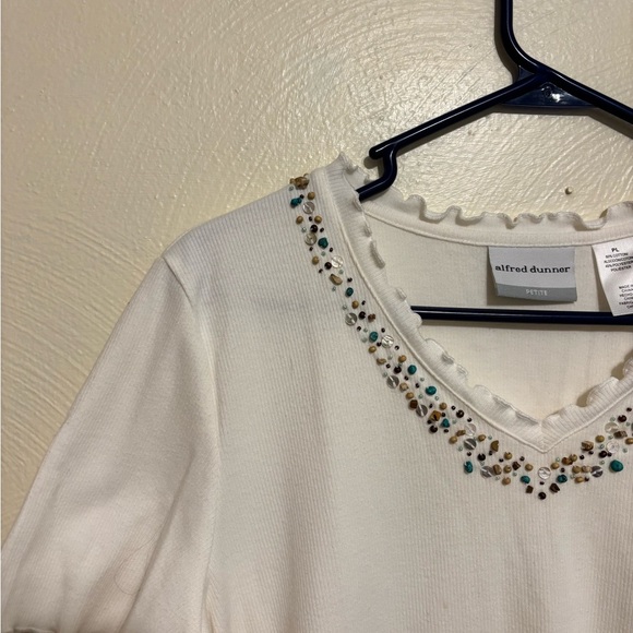 Alfred Dunner White Tee with Embellished Neckline - Picture 5 of 7